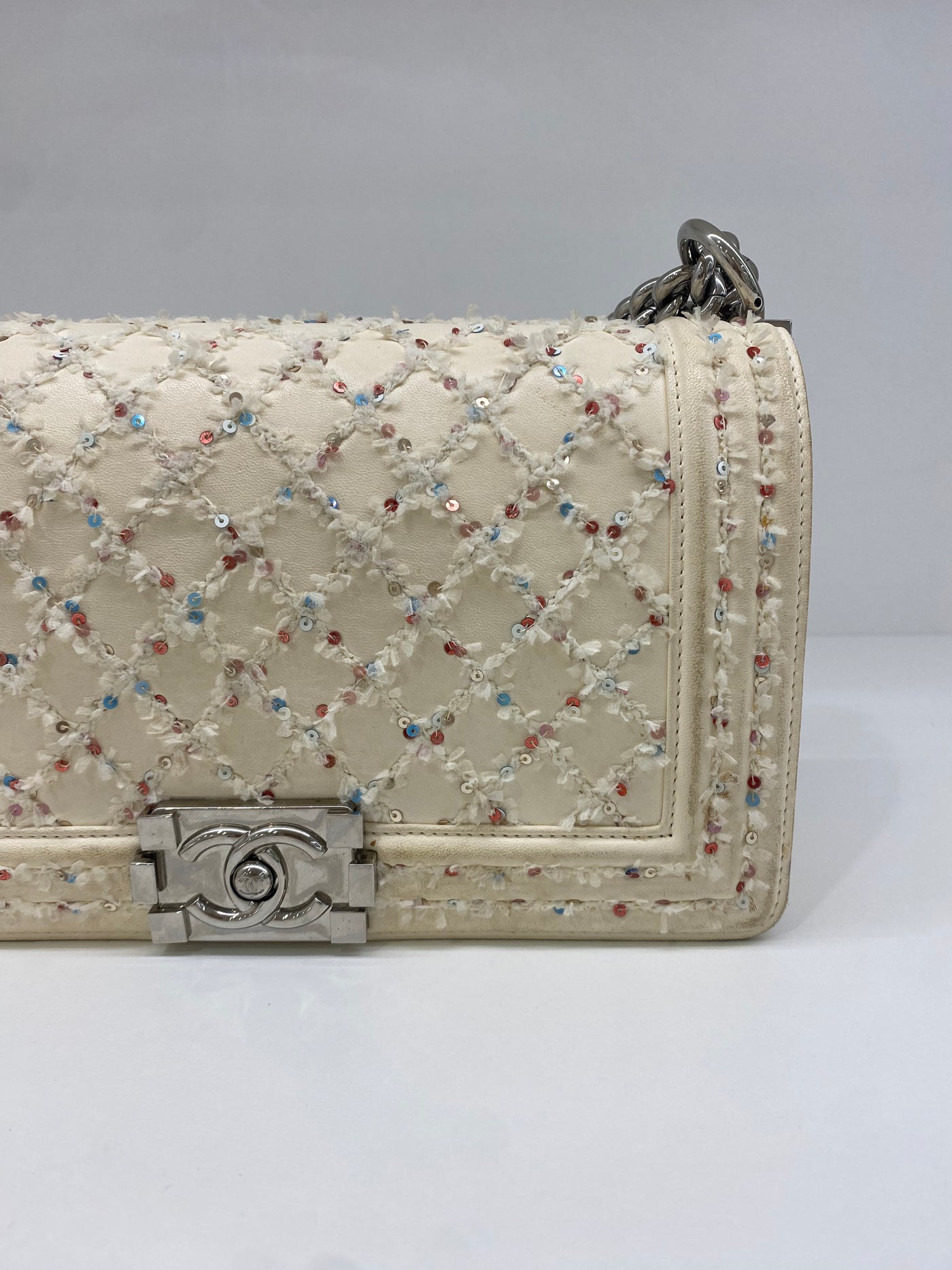 Chanel Boy Bag Medium - Off White Sequins SHW (series 24)