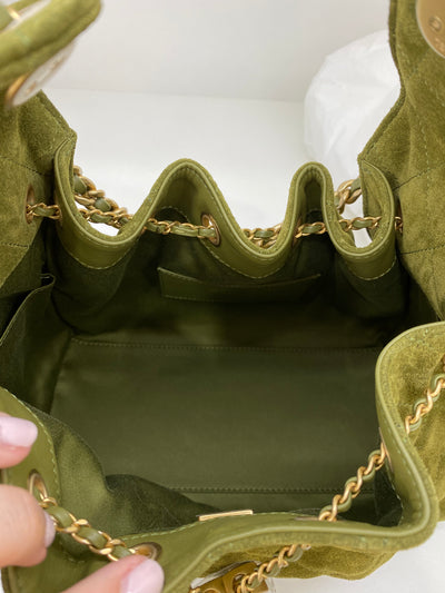 Chanel 25 Bag Small Olive Green Suede GHW