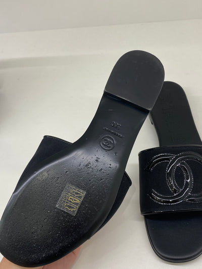 Chanel Black Slides Size 38