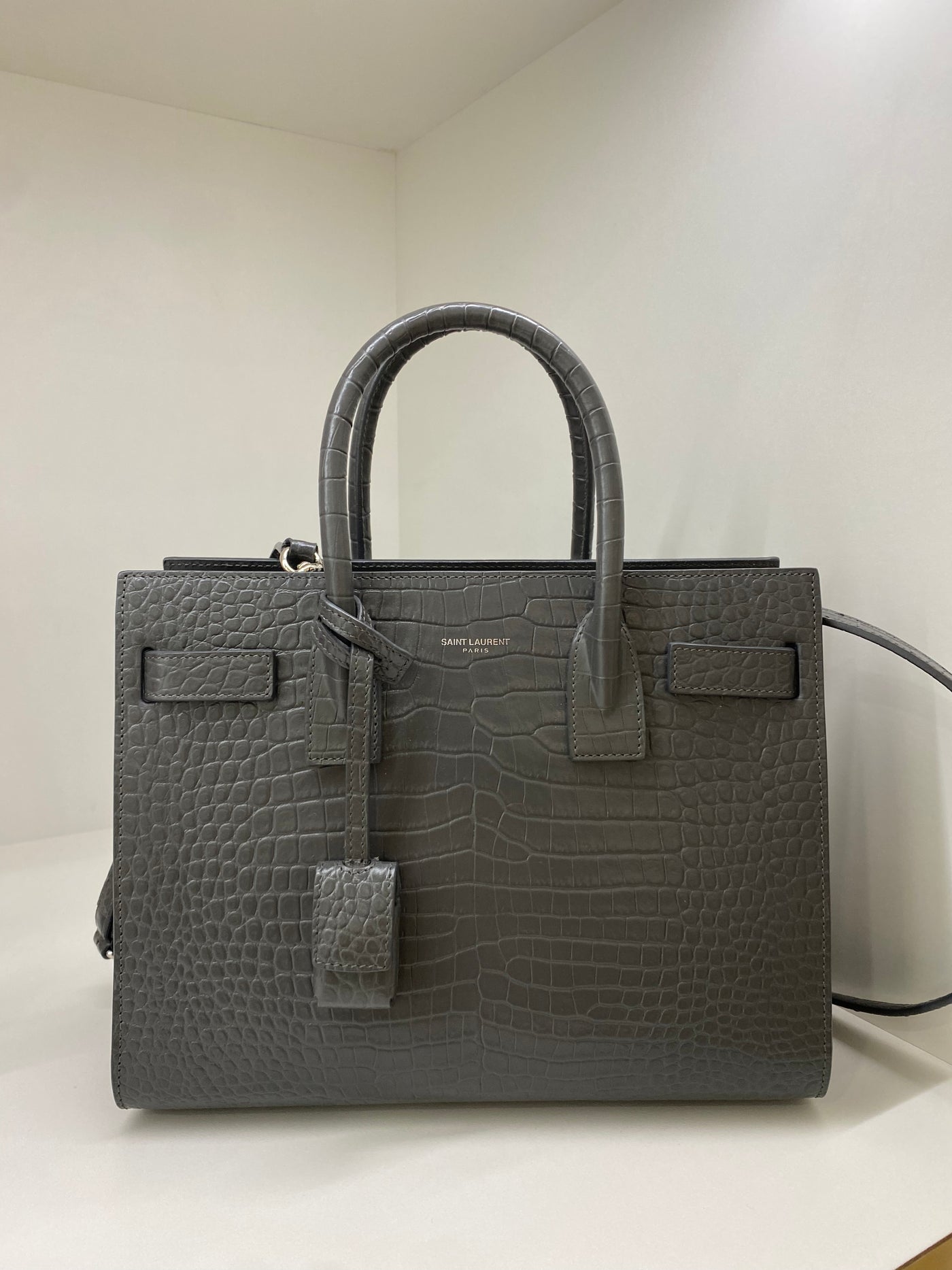 Saint Laurent Sac De Jour Small Grey Croc