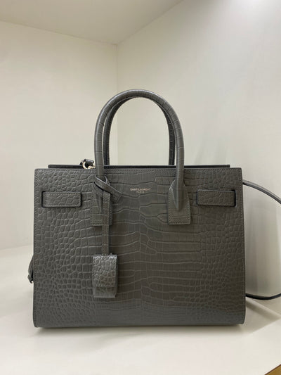 YSL Sac De Jour Small Grey Croc