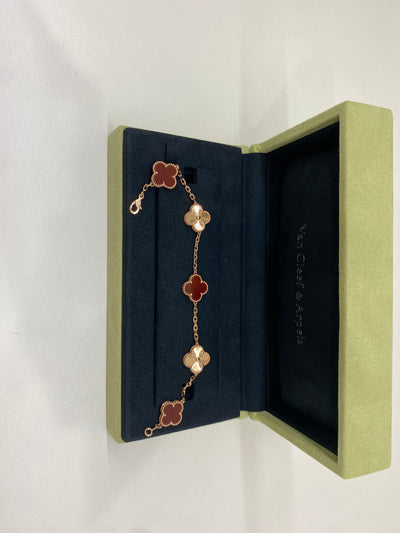 Van Cleef & Arpels 5 Motif Alhambra Bracelet Rose Gold and Carnelian