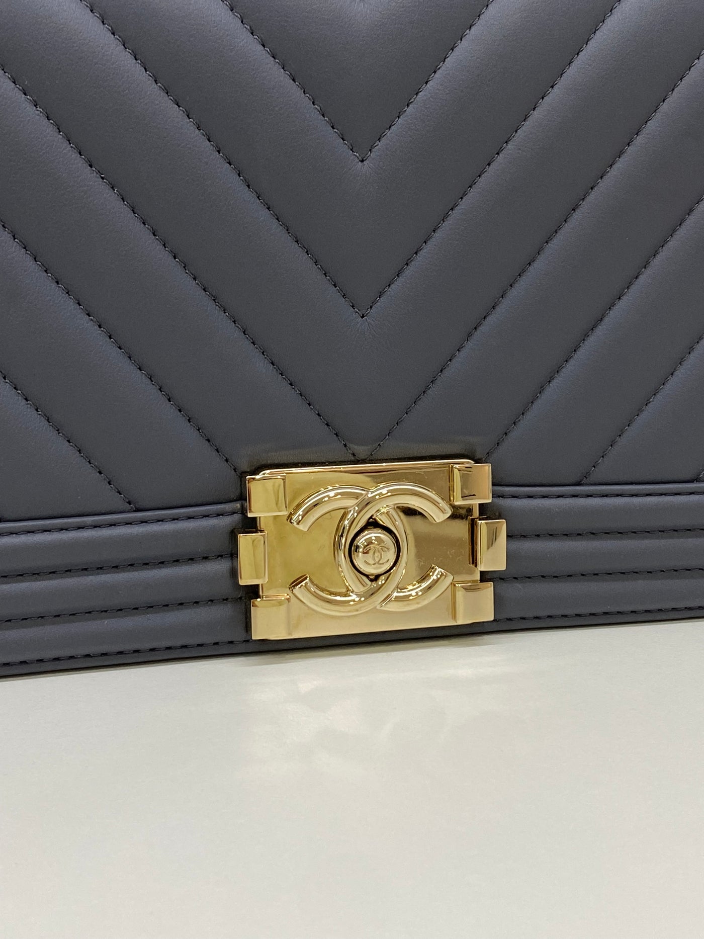 Chanel Boy Bag Chevron Grey Lambskin CGHW