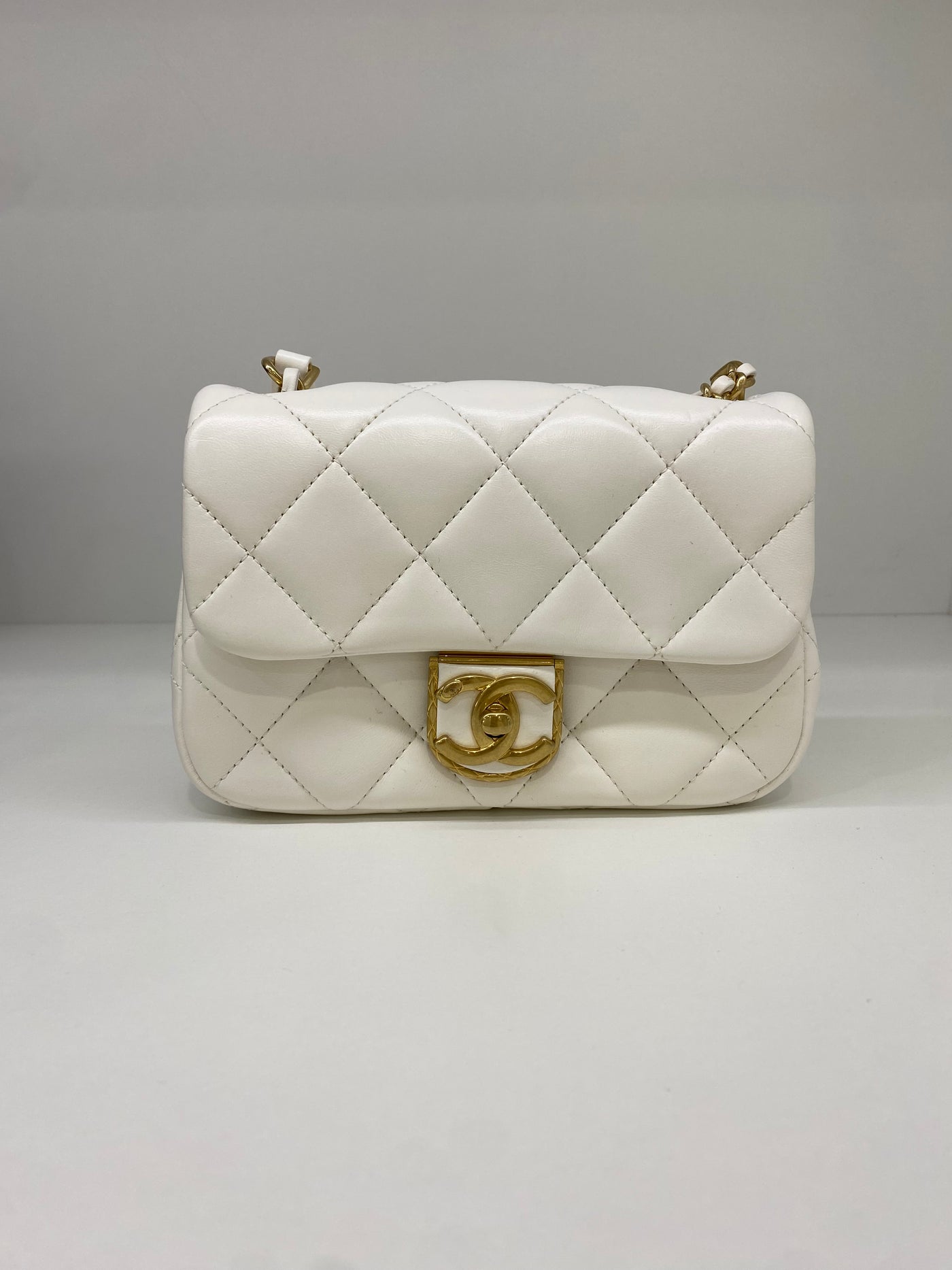 Chanel White Mini with Gold CC microchip