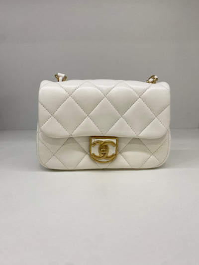 Chanel White Mini with Gold CC microchip