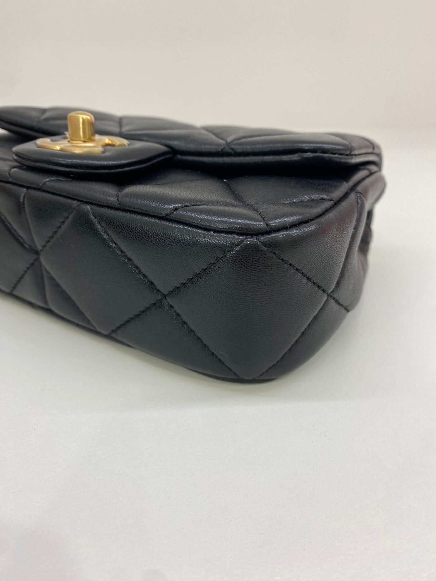 Chanel Mini Square Flap Black GHW Pearl Detail (adjustable chain)