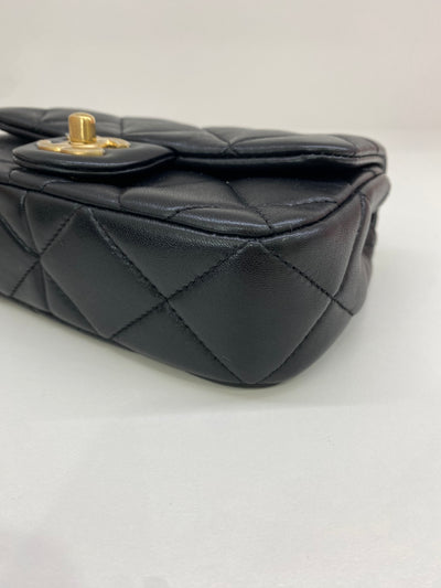Chanel Mini Square Flap Black GHW Pearl Detail (adjustable chain)