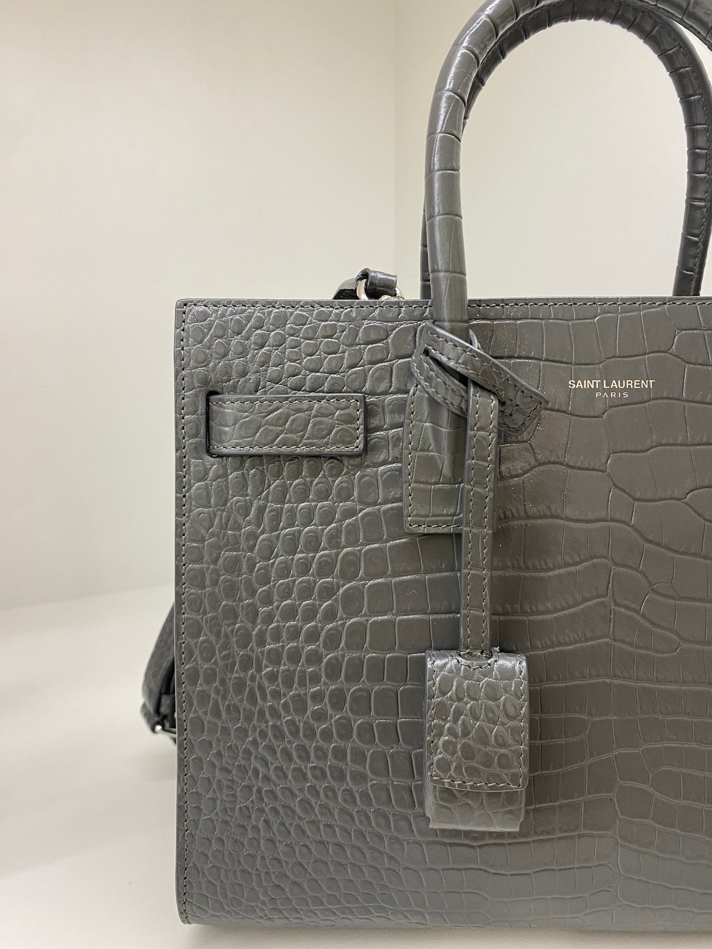 YSL Sac De Jour Small Grey Croc