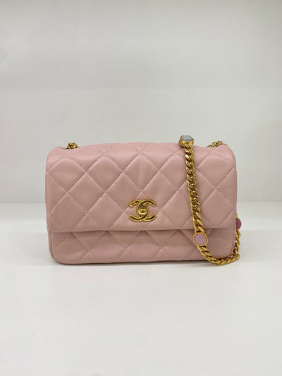 Chanel Small Flap Pink Multi-Stone Chain Detail