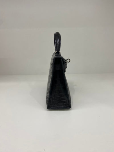 Hermes Mini Kelly Matte Mississippiensis Alligator Noir PHW
