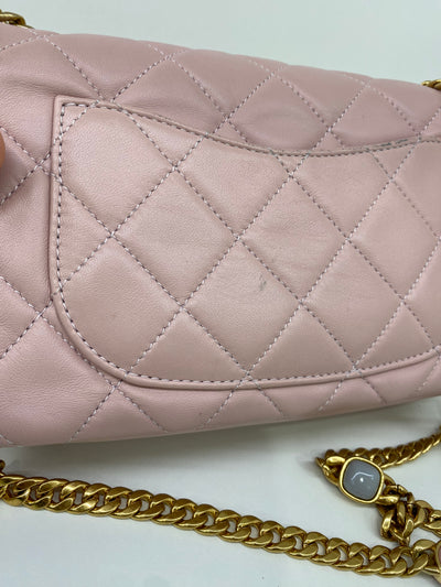 Chanel Small Flap Pink Multi-Stone Chain Detail