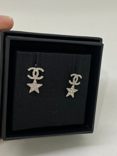 Chanel CC & Star Earrings Silver