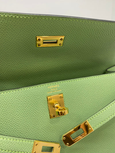Hermès Kelly 25 Sellier Vert Criquet GHW