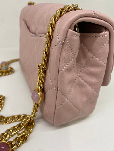 Chanel Small Flap Pink Multi-Stone Chain Detail