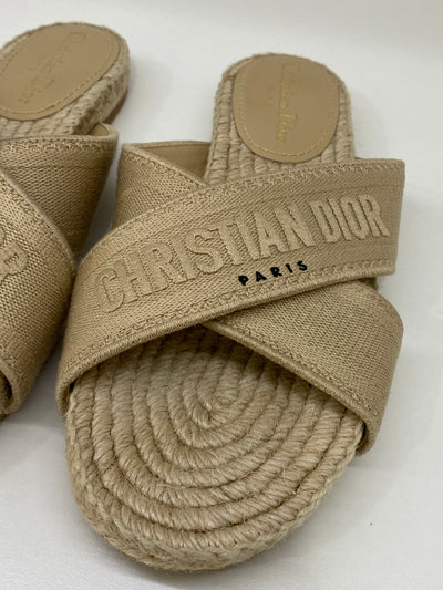 Christian Dior Sand Canvas Slides - Size 38.5