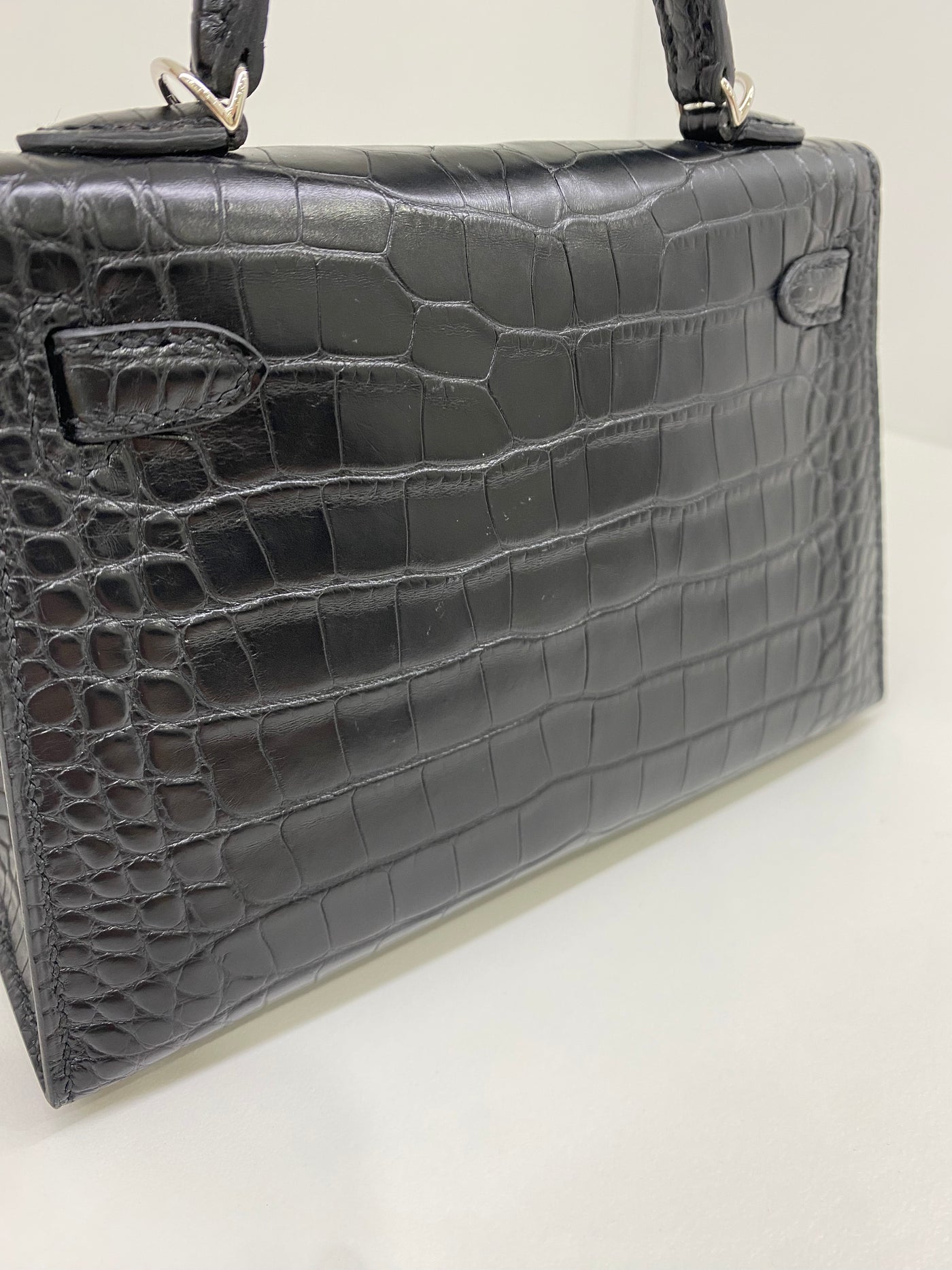 Hermes Mini Kelly Matte Mississippiensis Alligator Noir PHW