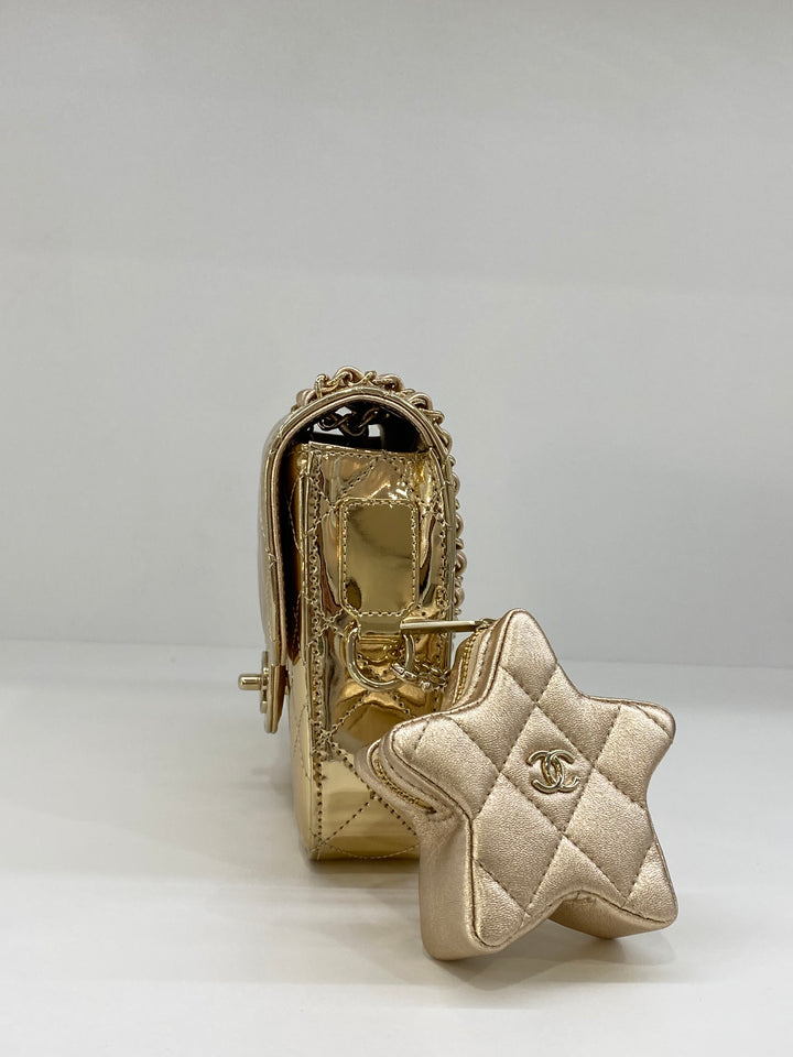 Chanel Mirror Mini Classic Flap with Star Coin Purse - Gold
