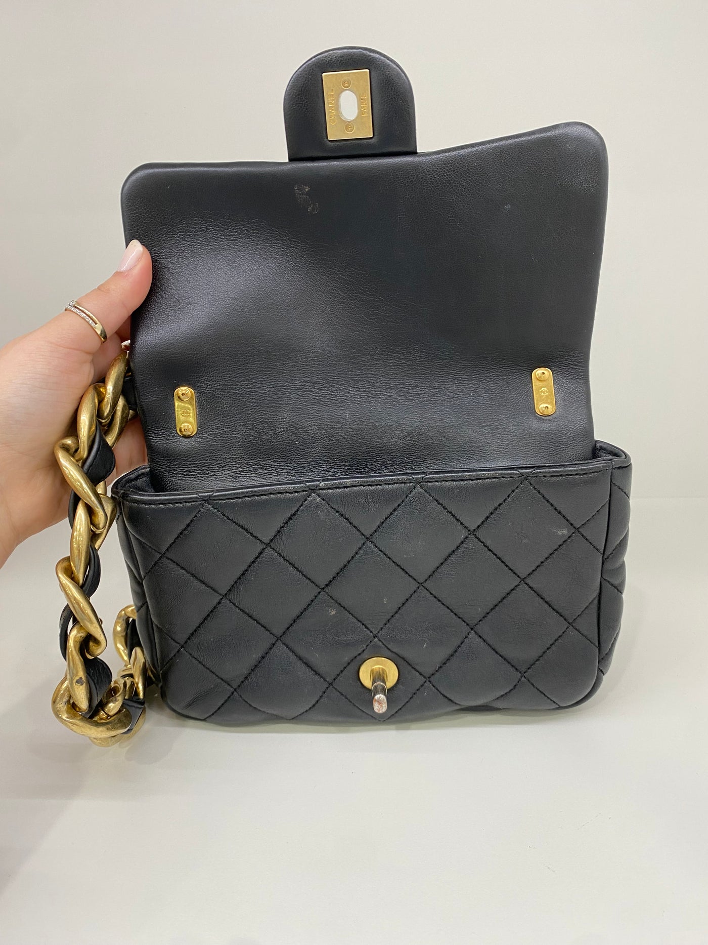 Chanel Square Shoulder Bag Black GHW (microchip)