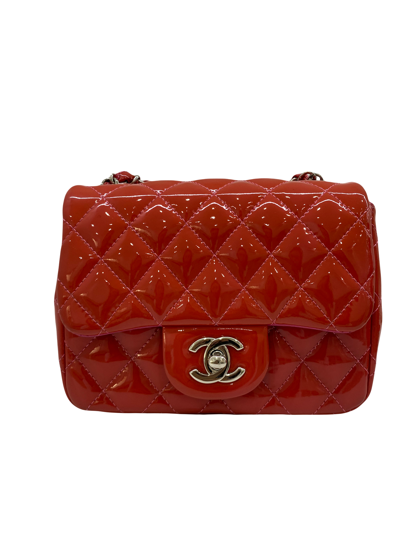 Chanel Square Mini Red/Pink Patent Classic Flap SHW