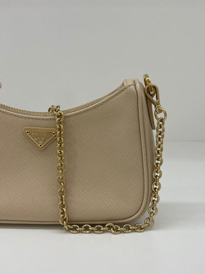 Prada Re-edition Mini Shoulder Bag Beige GHW