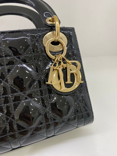 Dior Lady Dior Mini Black Patent GHW