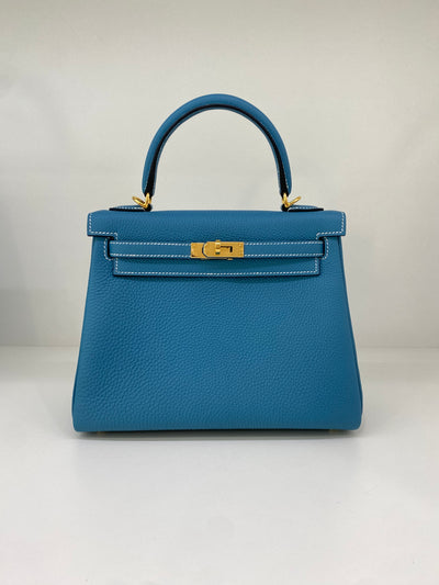 Hermès Kelly Retourne 25 New Bleu Jean Togo GHW