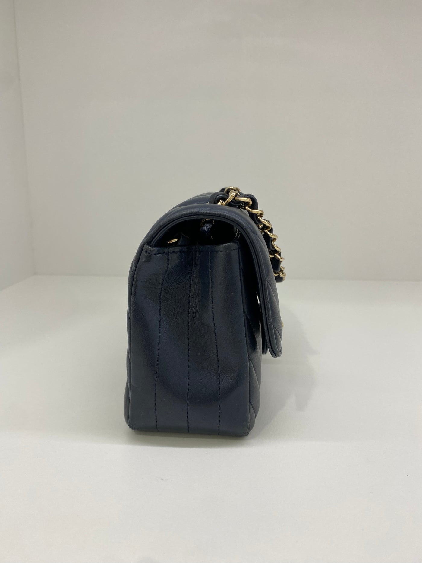 Chanel Navy Classic Rectangle Mini in Chevron Style - GHW