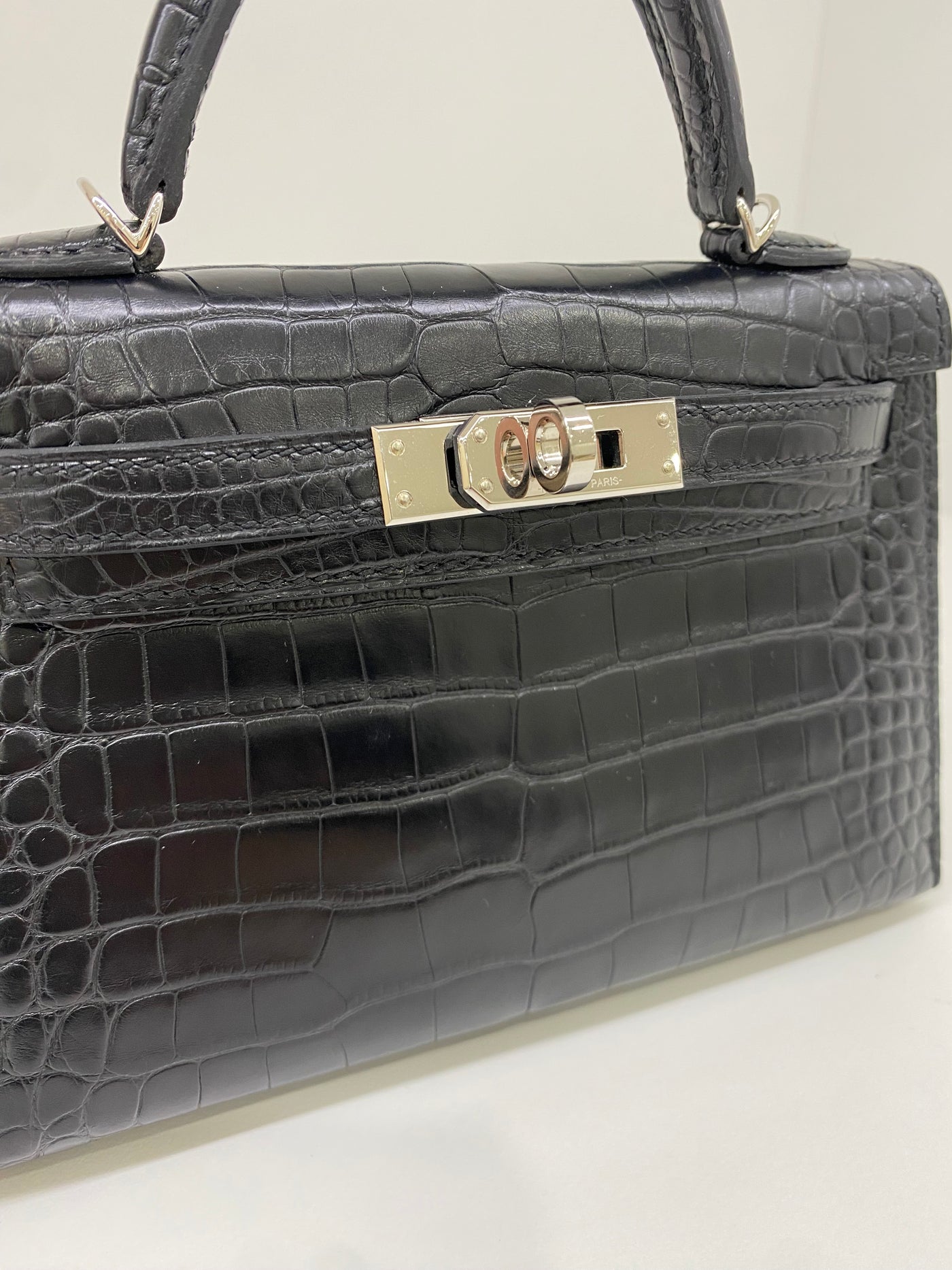 Hermes Mini Kelly Matte Mississippiensis Alligator Noir PHW