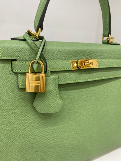 Hermès Kelly 25 Sellier Vert Criquet GHW