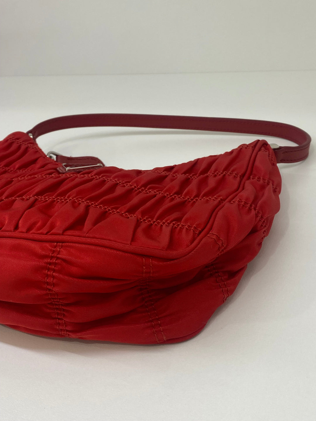 Prada ruched nylon bag store