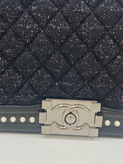 Chanel Medium Boy Tweed Black & Pearl SHW