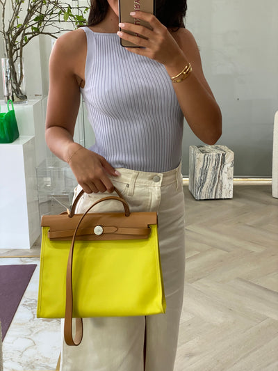 Hermes Herbag 31 PM - Lime PHW (c stamp)