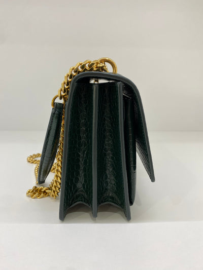 Saint Laurent Green Croc Embossed Medium Sunset Bag