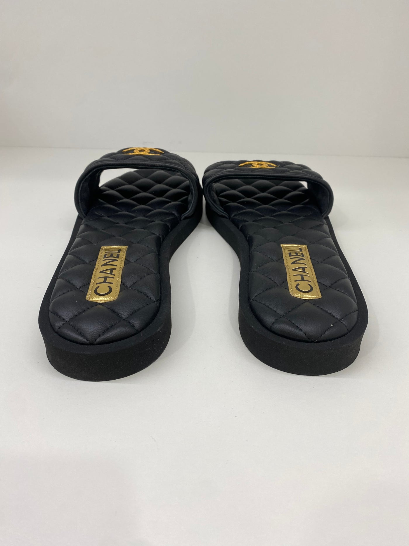 Chanel Padded Slides Black GHW Size 40