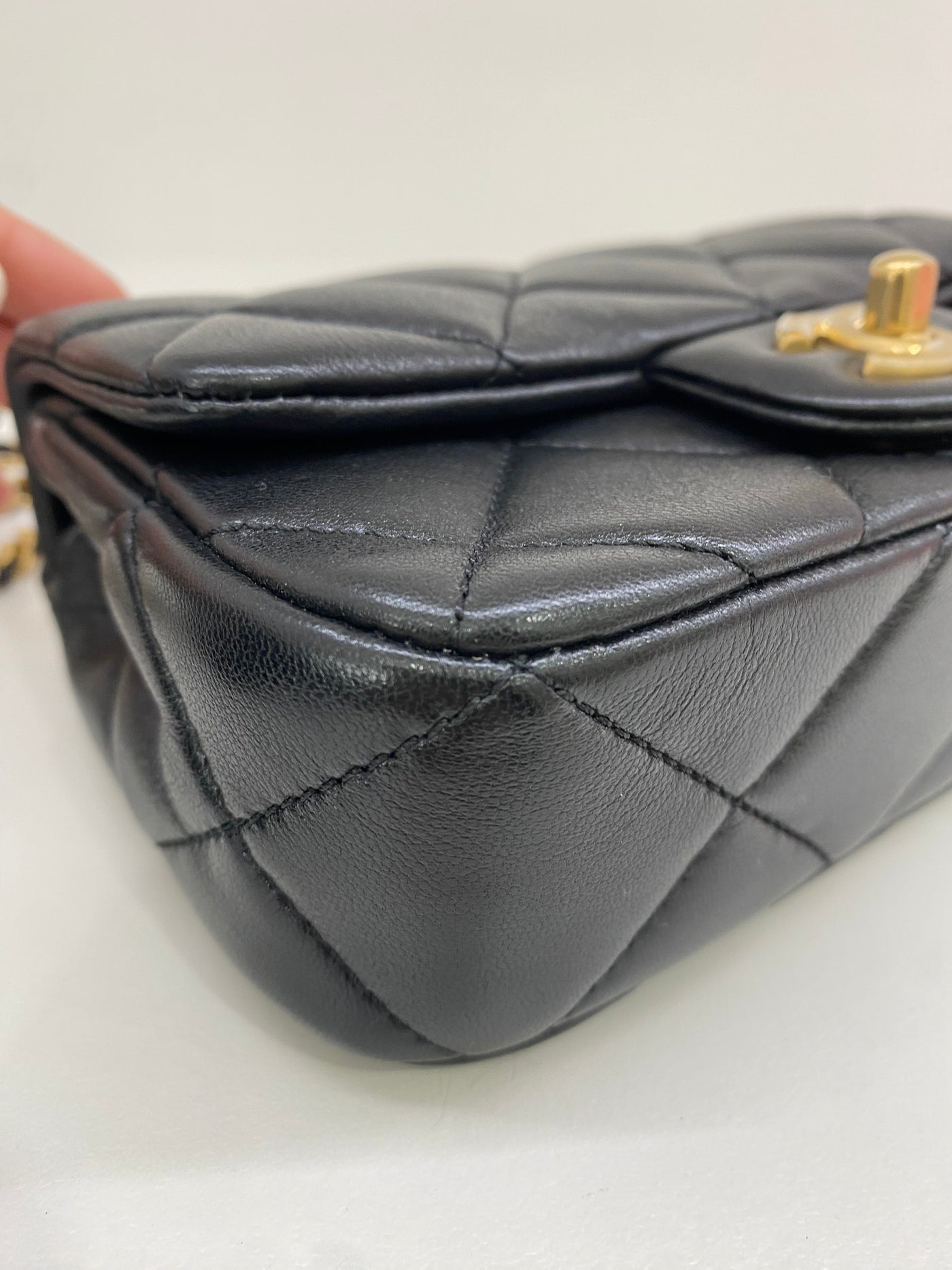 Chanel Mini Square Flap Black GHW Pearl Detail (adjustable chain)