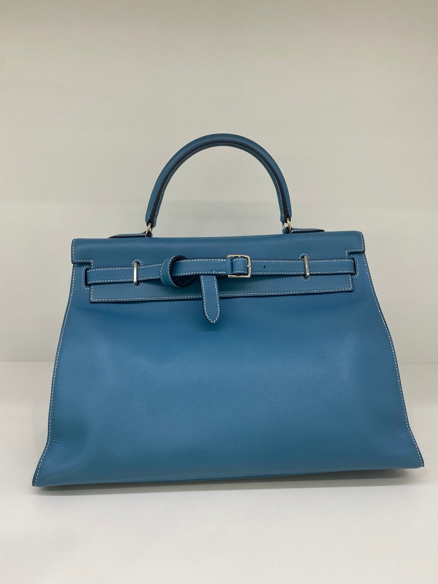 Hermes Kelly Flat 35 Blue Jean