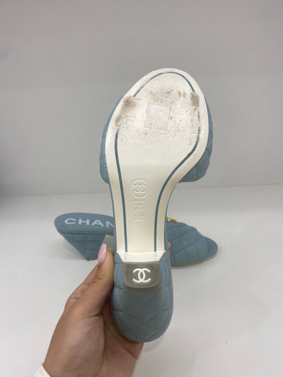 Chanel Light Blue Leather Mule 38C