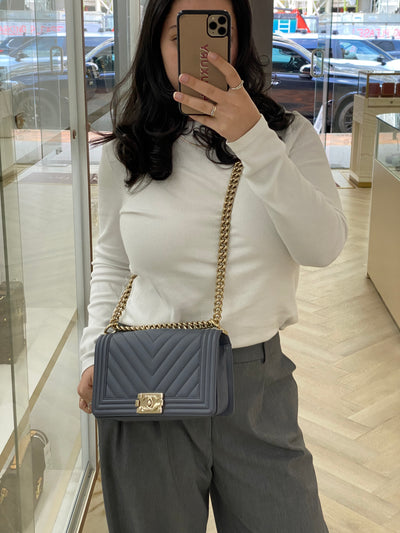 Chanel Boy Bag Chevron Grey Lambskin CGHW