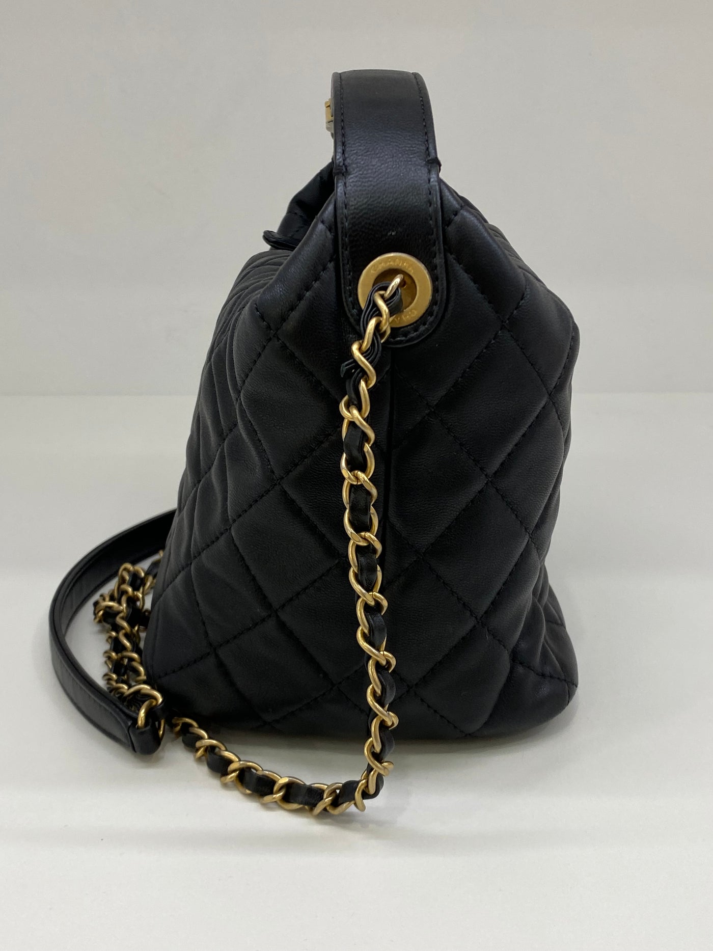Chanel Hobo Quilted Black Bag GHW - microchipped