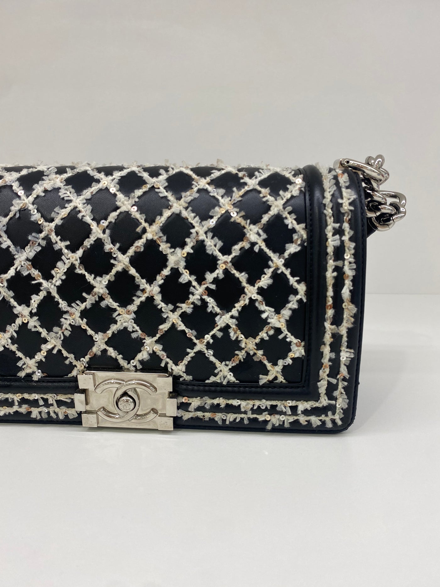 Chanel Boy Bag Medium - Black Sequin SHW (series 24)