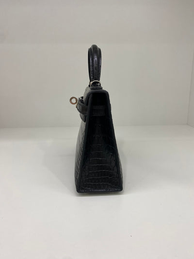 Hermes Mini Kelly Matte Mississippiensis Alligator Noir PHW