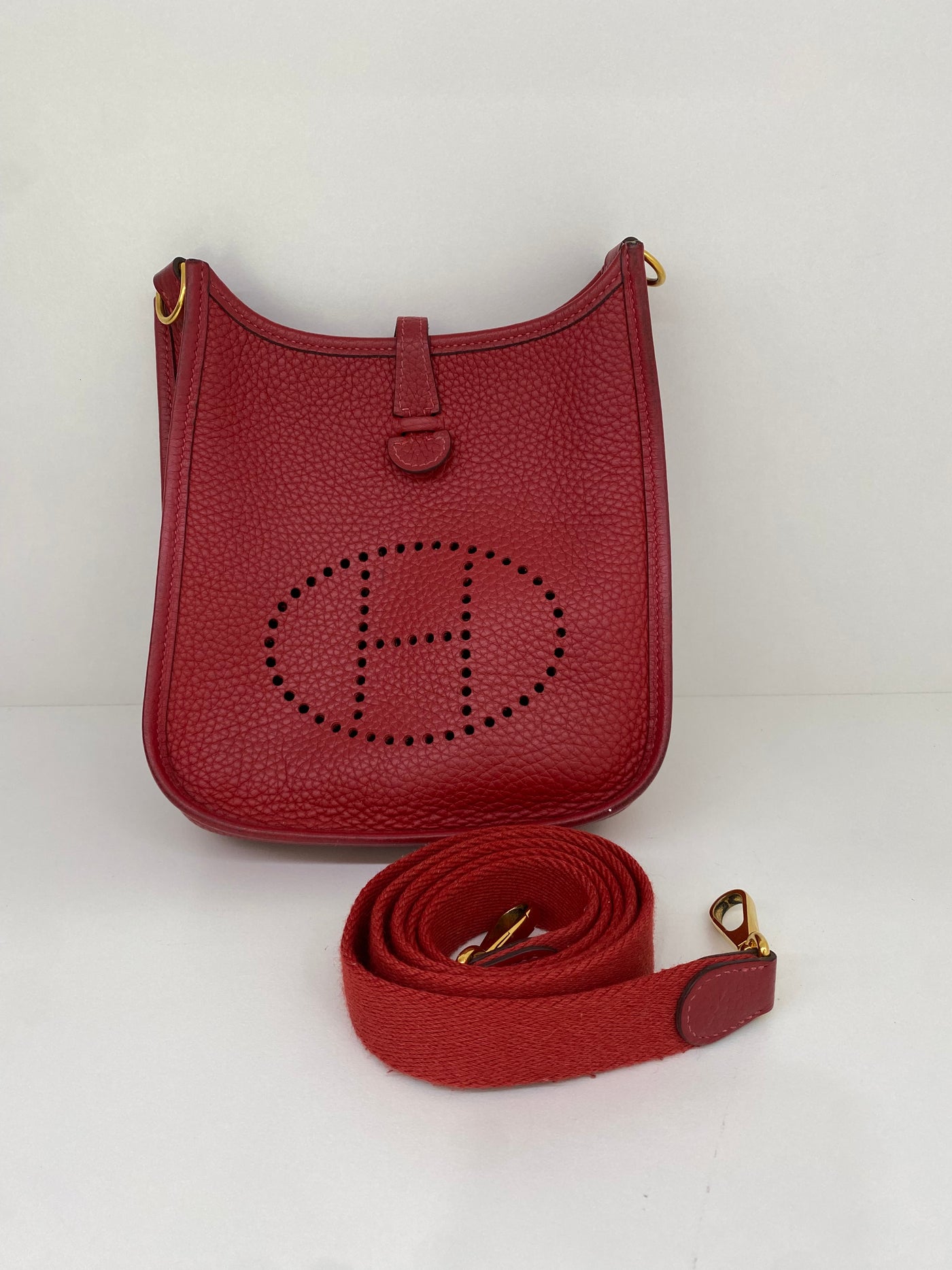 Hermes Mini Evelyne Clemence Rouge Casaque GHW