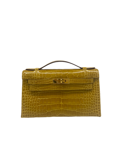 Hermes Kelly Pochette - Amber GHW - Shiny Alligator 2018