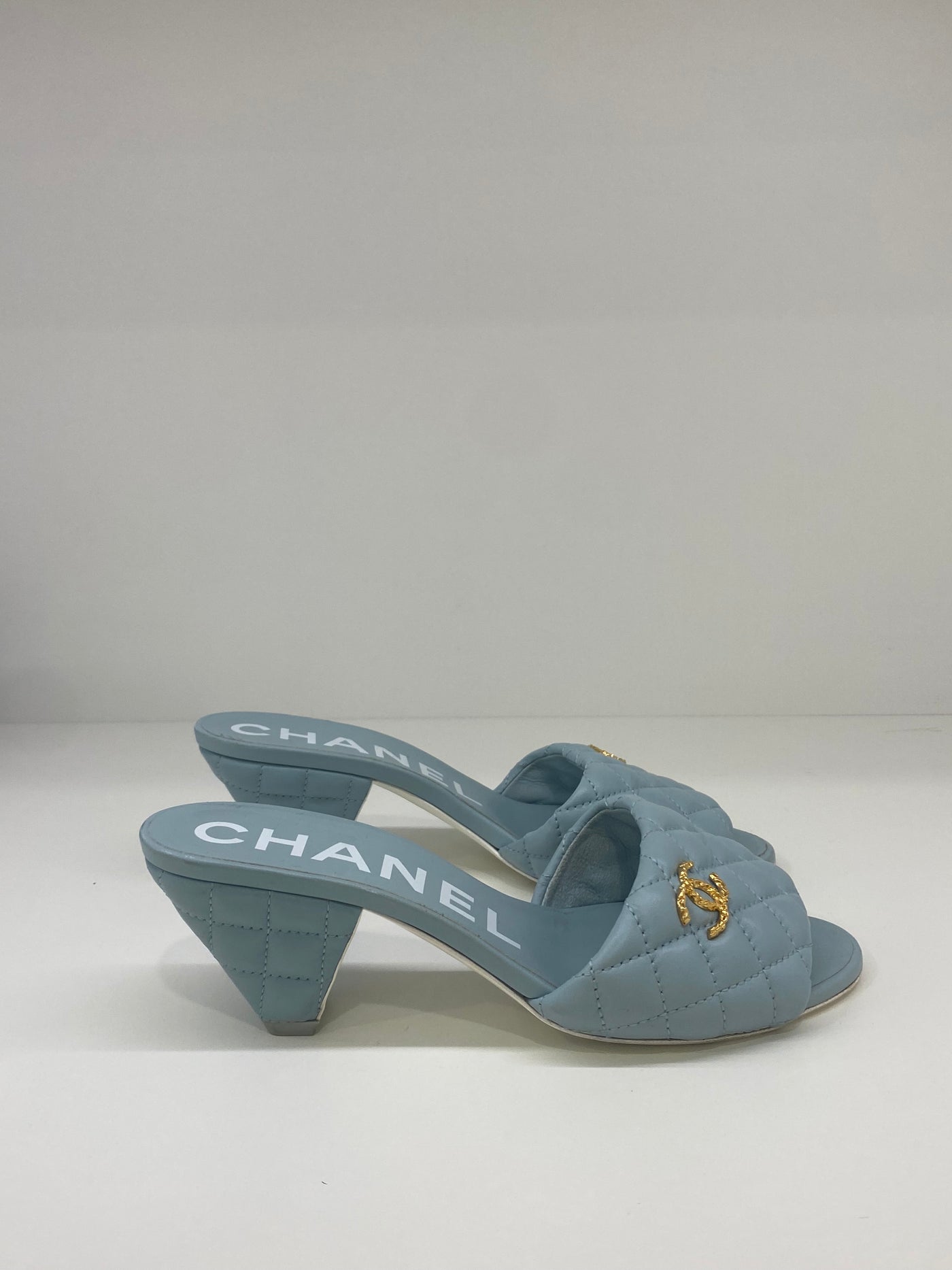 Chanel Light Blue Leather Mule 38C