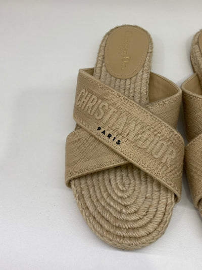Christian Dior Sand Canvas Slides - Size 38.5
