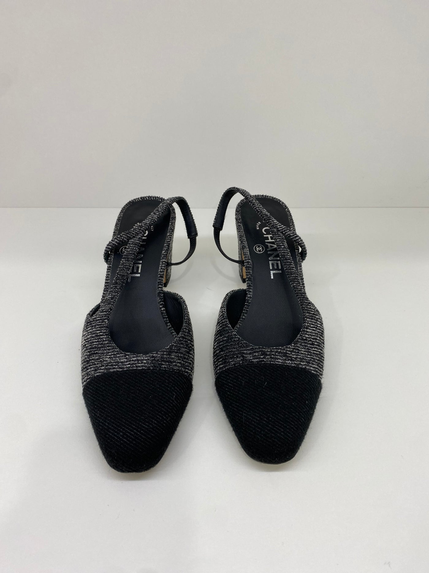 Chanel Slingback Black Tweed Size 38.5