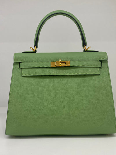 Hermes Kelly 25 Vert Criquet GHW - Y Stamp