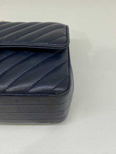 Chanel Navy Classic Rectangle Mini in Chevron Style - GHW