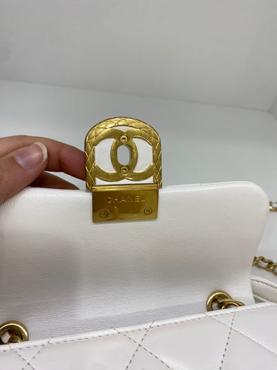 Chanel White Mini with Gold CC microchip