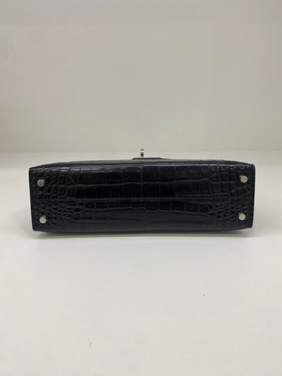 Hermes Mini Kelly Matte Mississippiensis Alligator Noir PHW